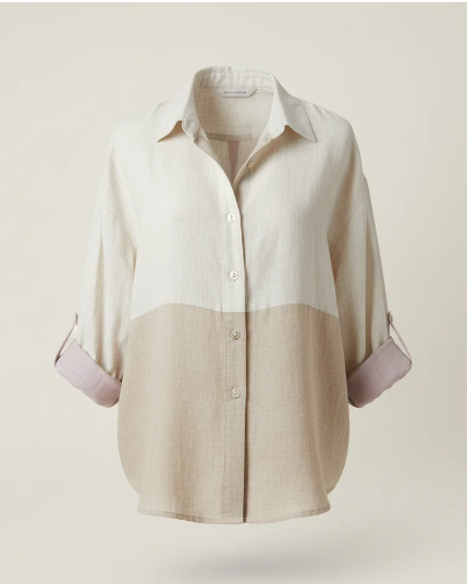 Chemise crème en lin, coupe color-block