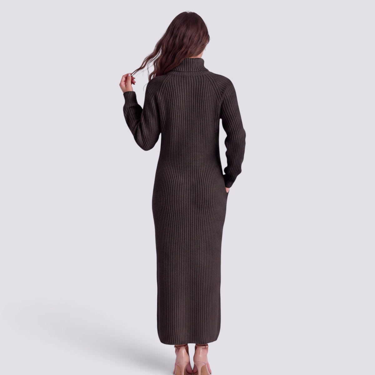 Robe Pull Femme Col Roulé Longue