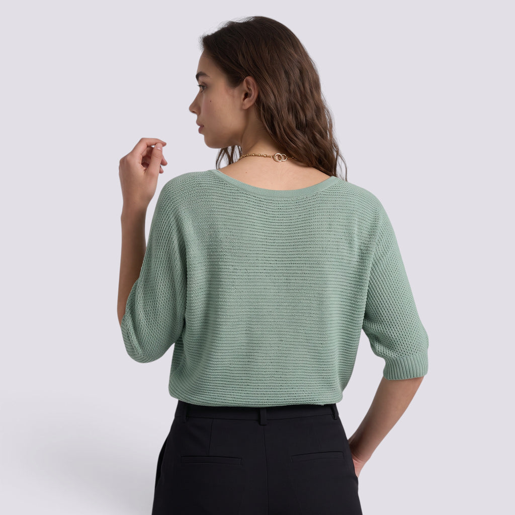 Pull Femme Chic Manches Trois-Quarts Col Rond Ample