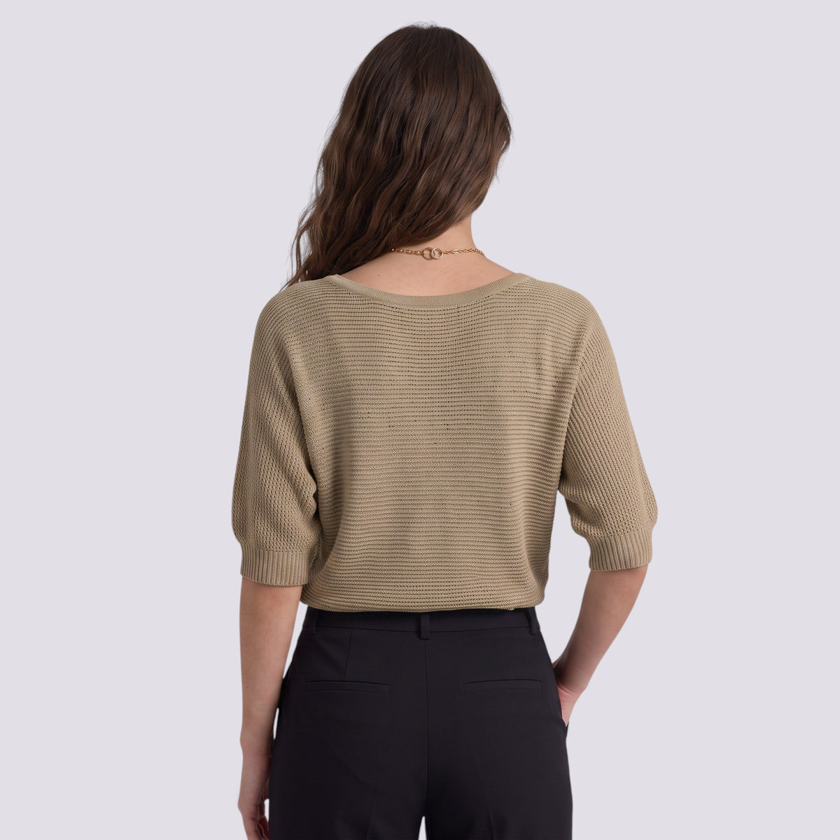 Pull Femme Chic Manches Trois-Quarts Col Rond Ample