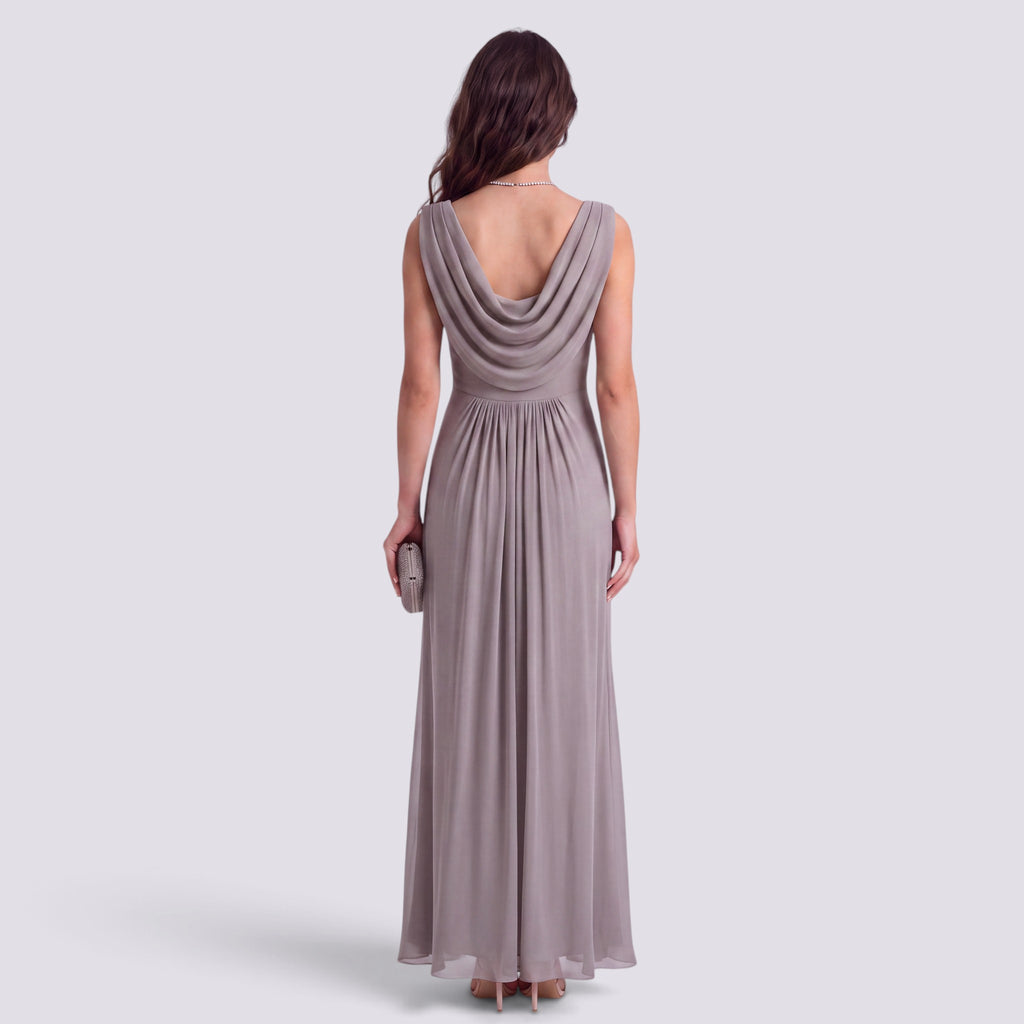 Robe de Soirée Longue Plissé Femme Col Drapé