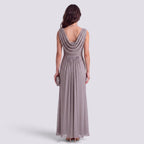Robe de Soirée Longue Plissé Femme Col Drapé