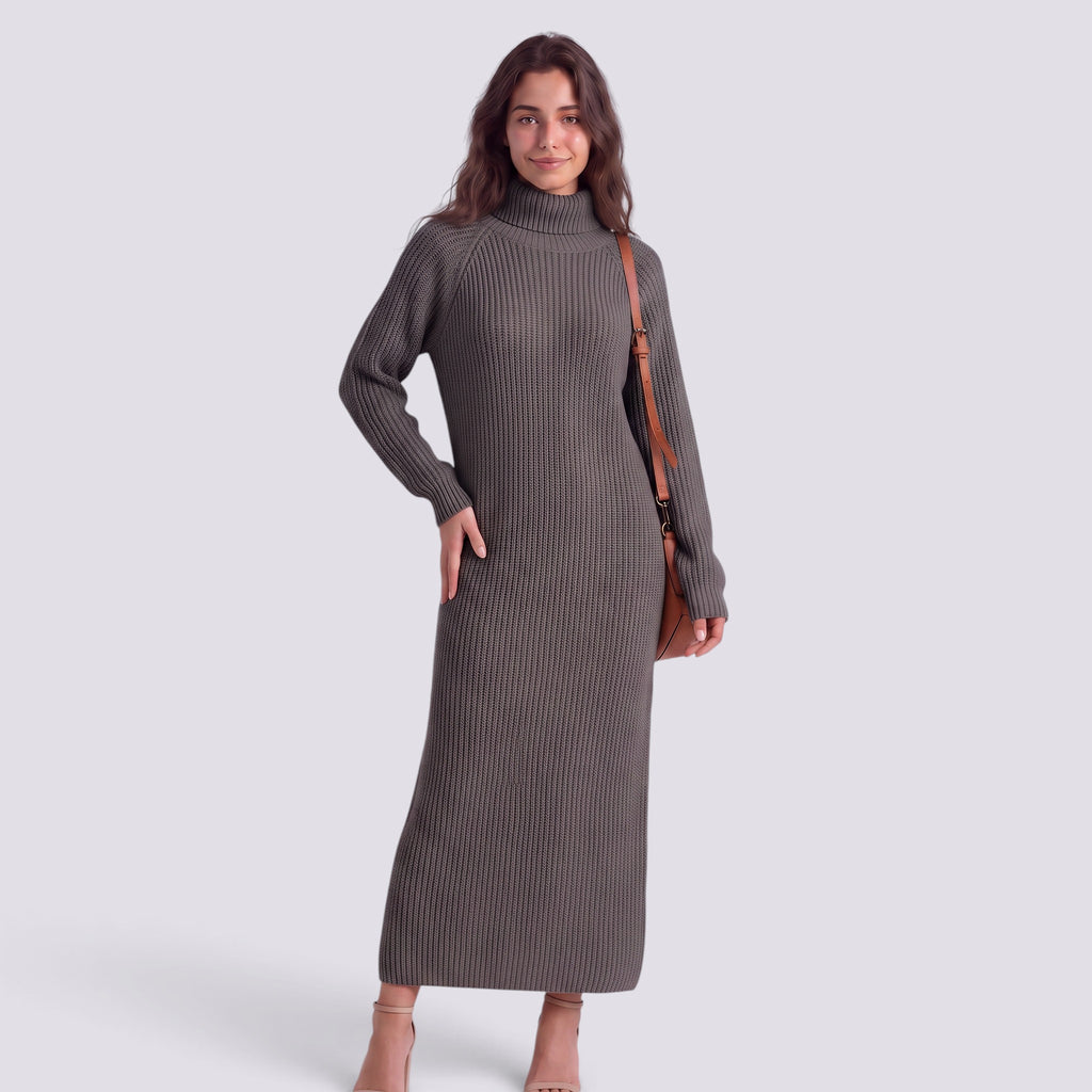 Robe Pull Femme Col Roulé Longue