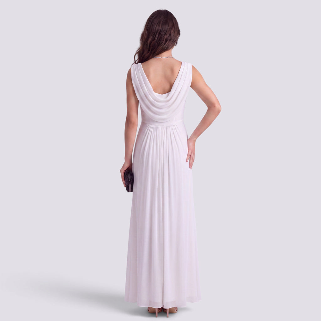 Robe de Soirée Longue Plissé Femme Col Drapé