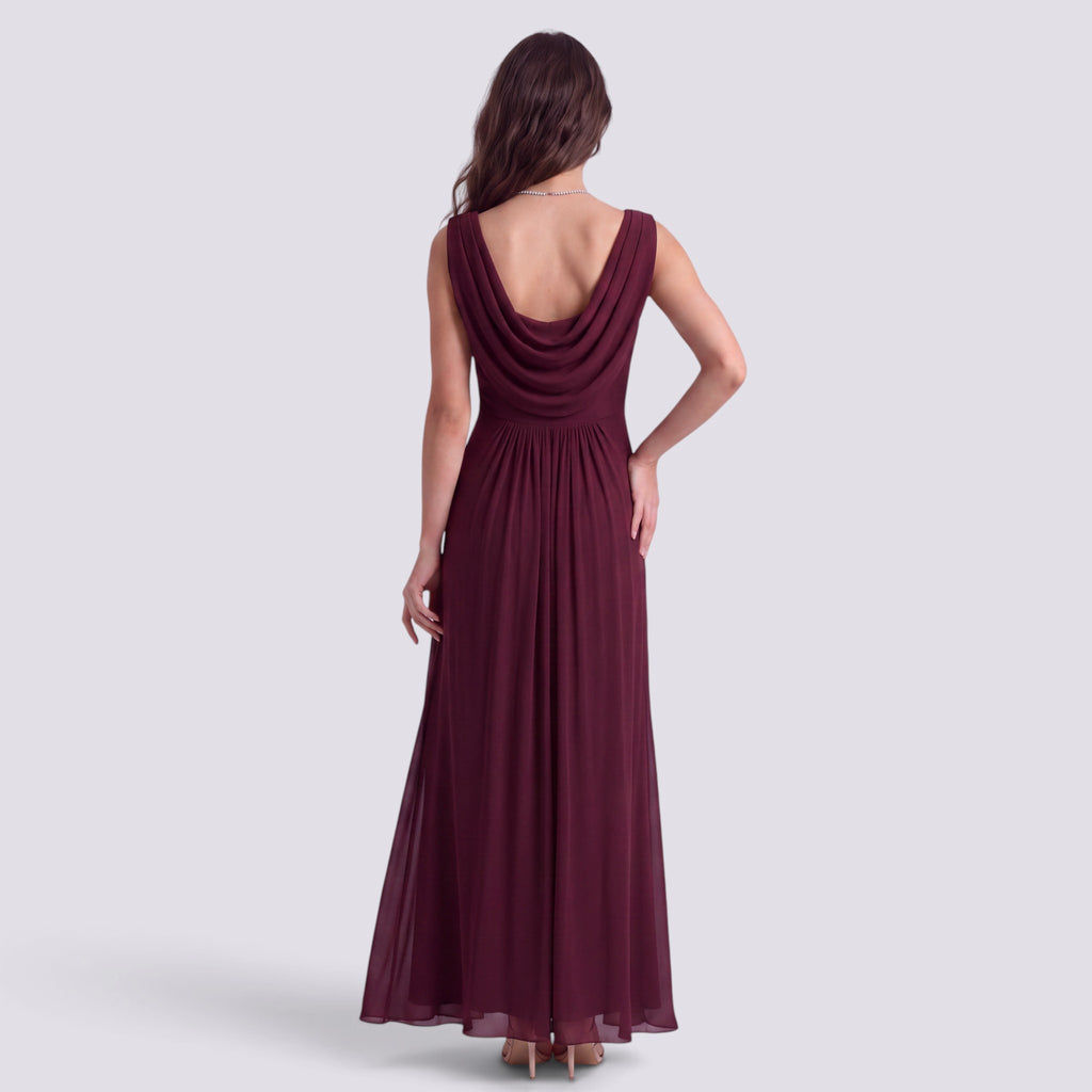 Robe de Soirée Longue Plissé Femme Col Drapé