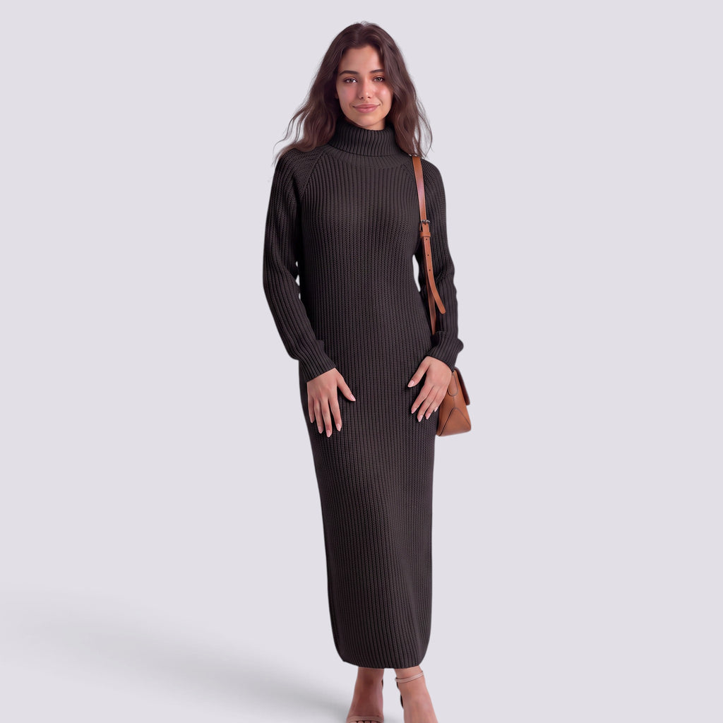 Robe Pull Femme Col Roulé Longue