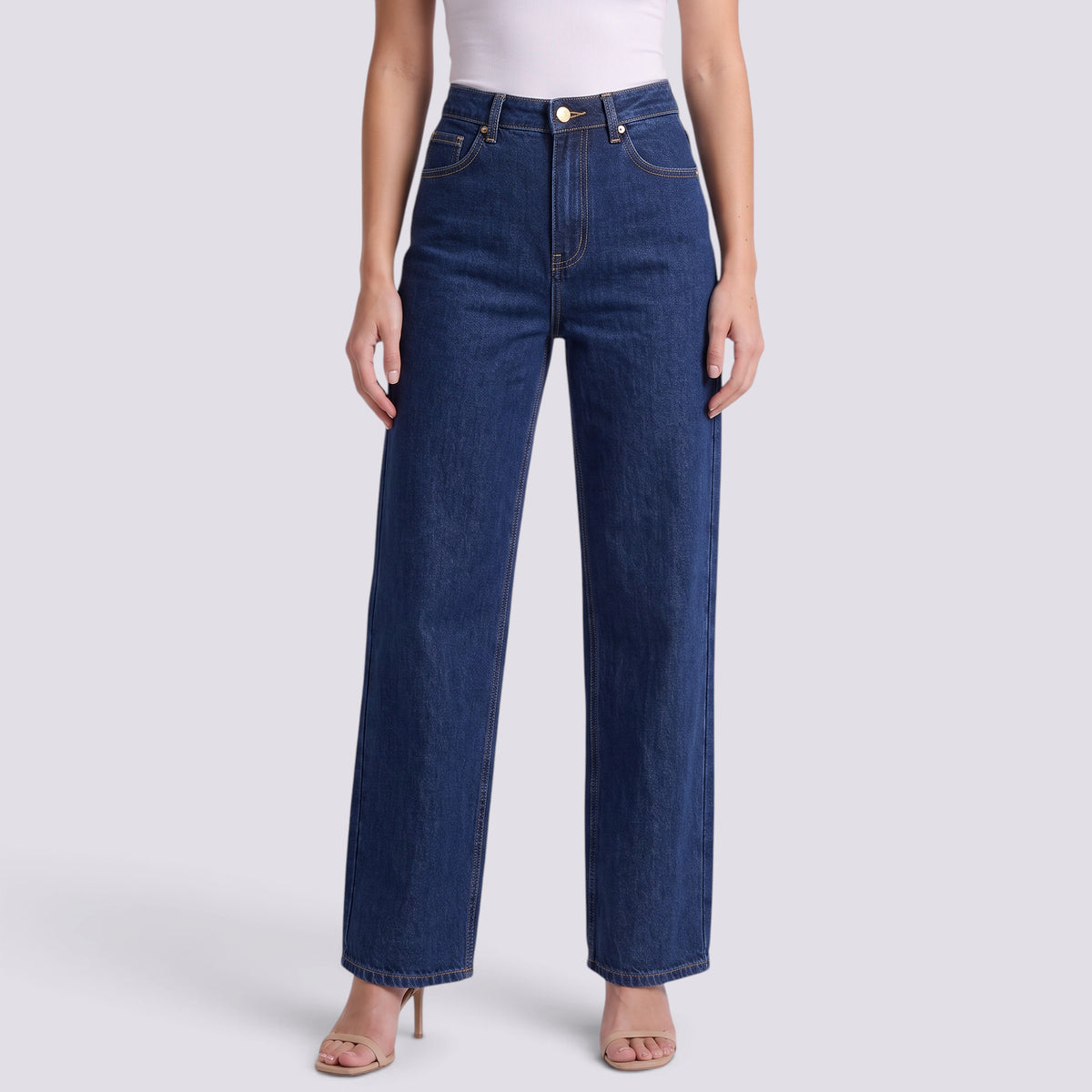 Droite Jean Droit Femme Taille Haute Coupe