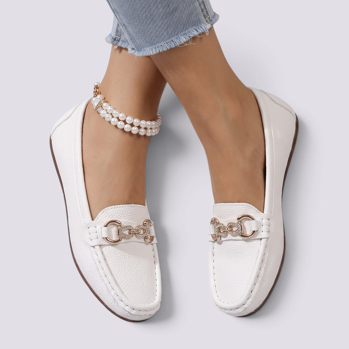 Mocassin Femme à Chaîne Bout Rond