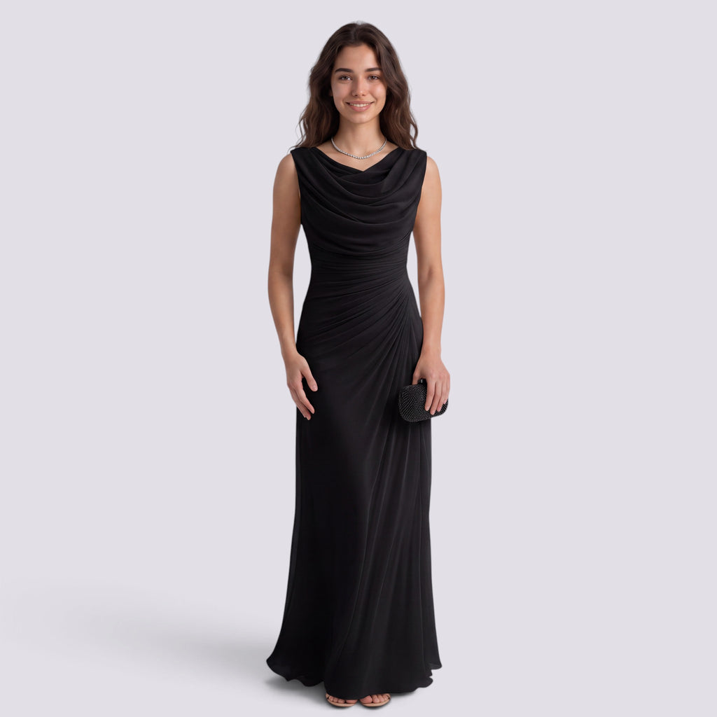Robe de Soirée Longue Plissé Femme Col Drapé