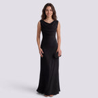 Robe de Soirée Longue Plissé Femme Col Drapé