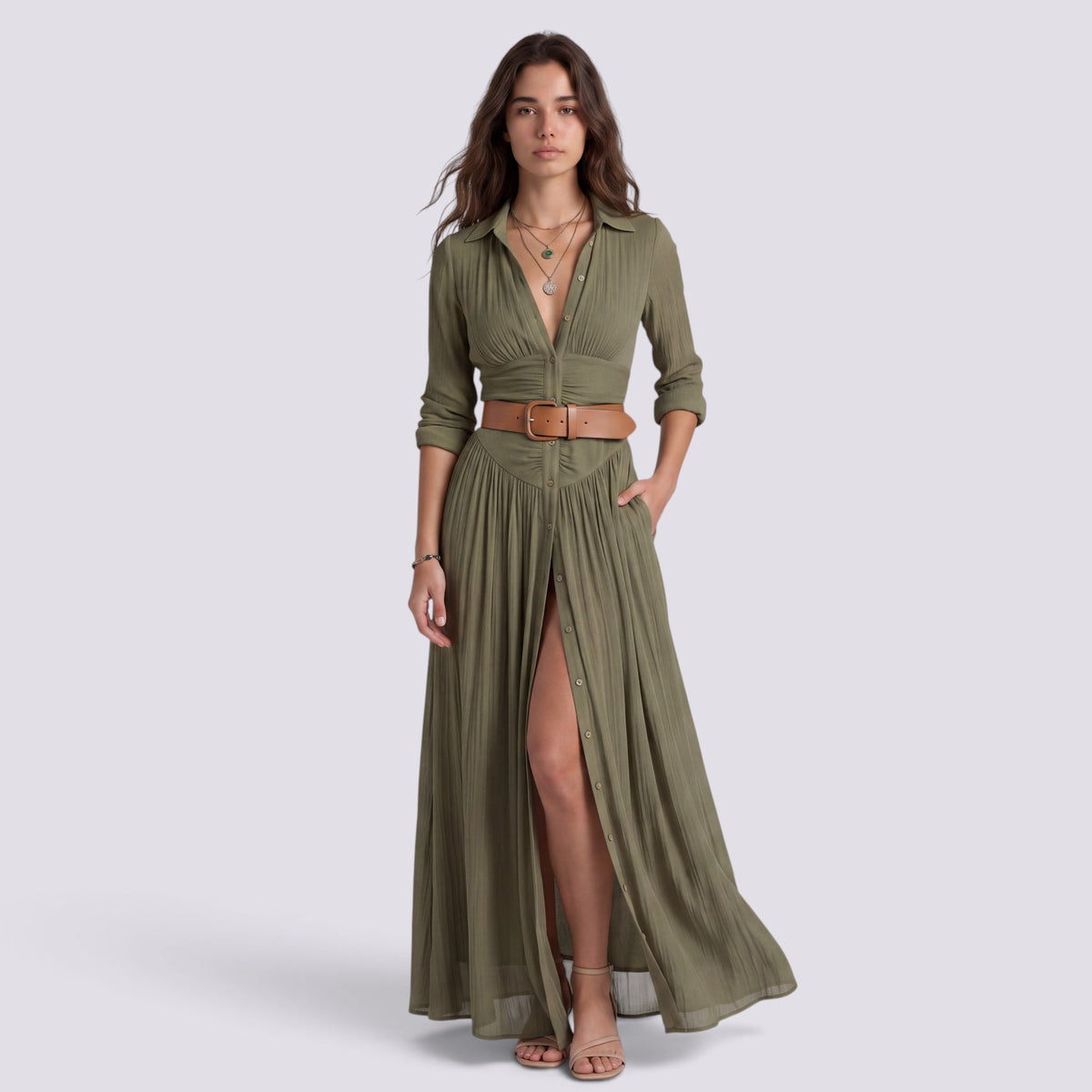 Robe Longue Femme Fendue Col V