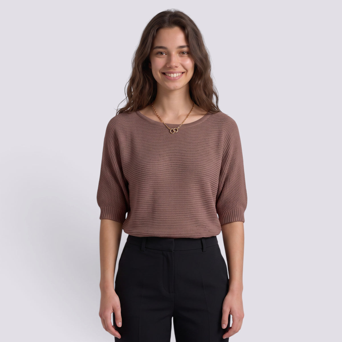 Pull Femme Chic Manches Trois-Quarts Col Rond Ample