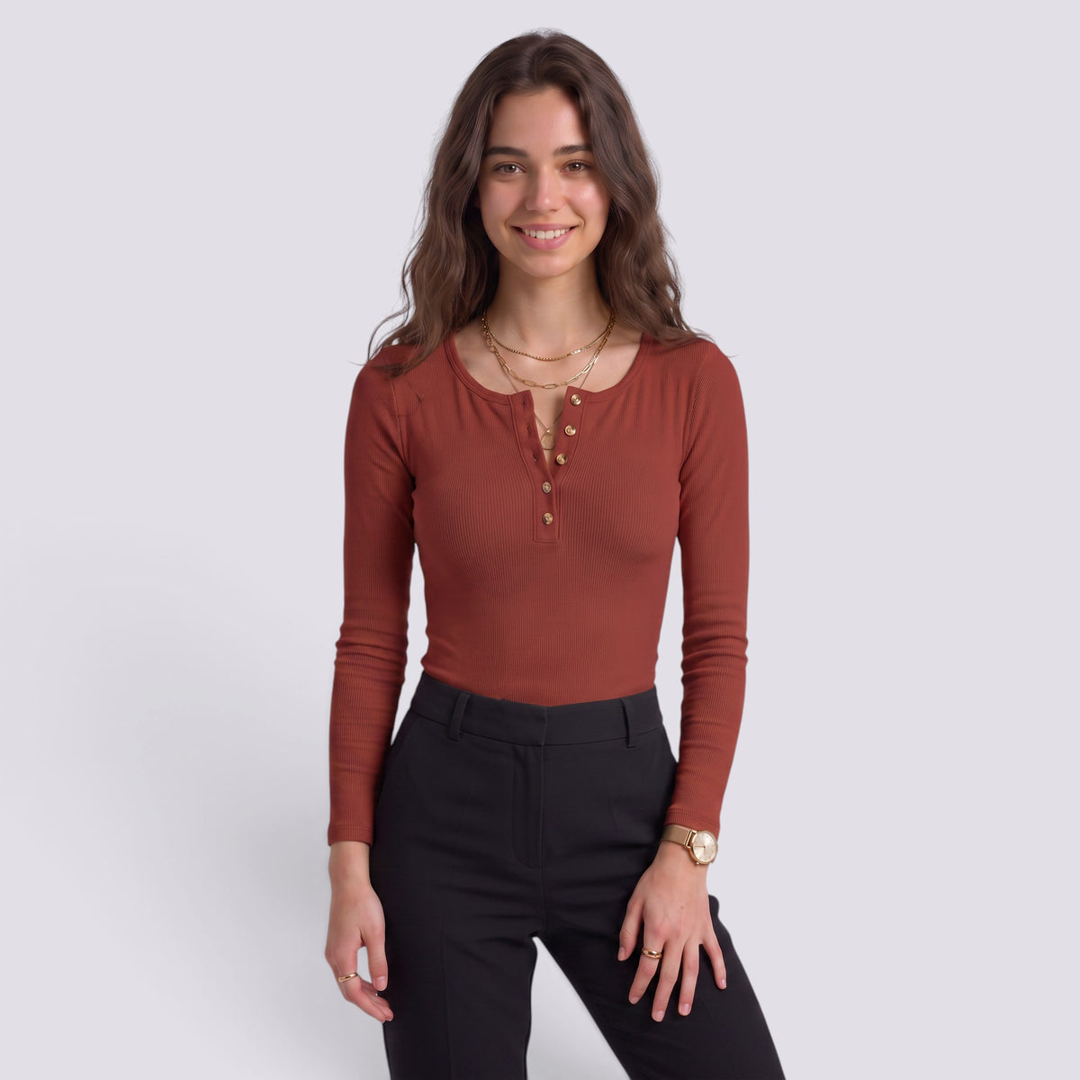 Cintré Haut Femme Boutonné Col V Manches Longues