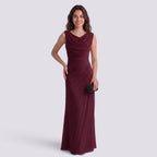 Robe de Soirée Longue Plissé Femme Col Drapé