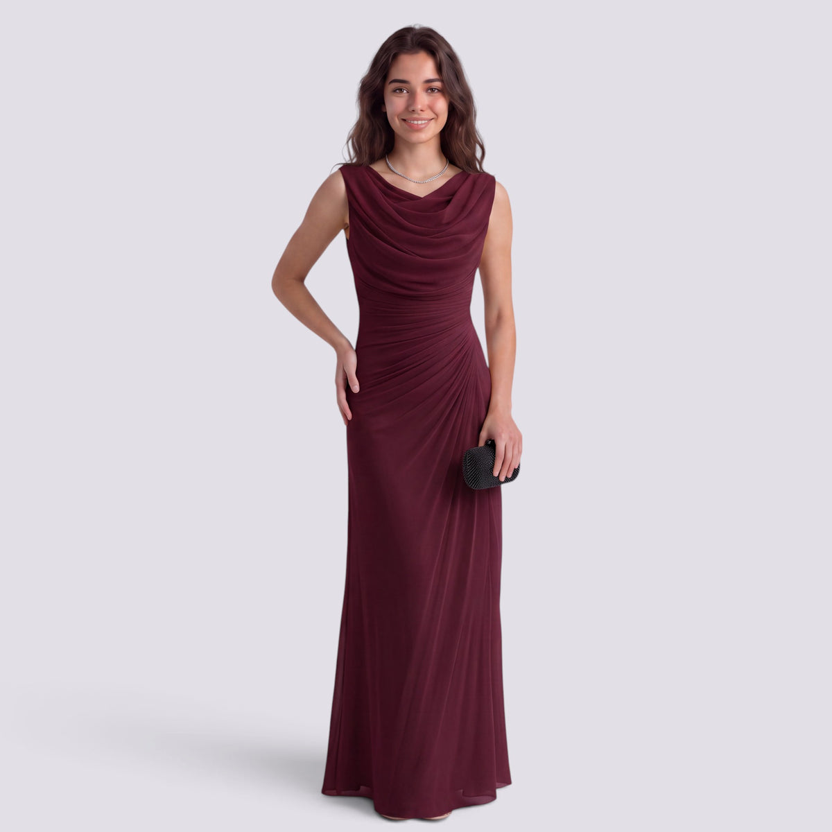 Robe de Soirée Longue Plissé Femme Col Drapé