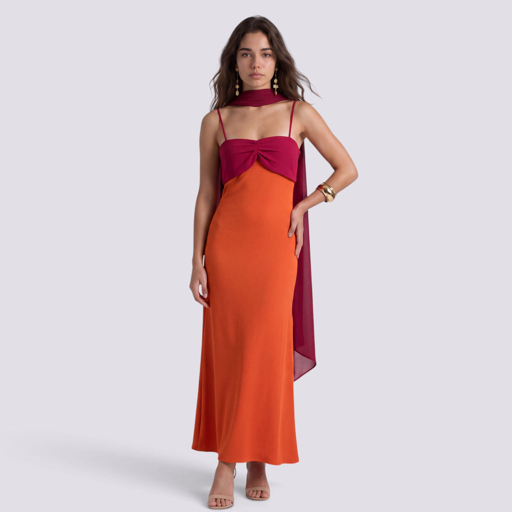 Robe Longue Femme Fourreau Élégante Bicolore