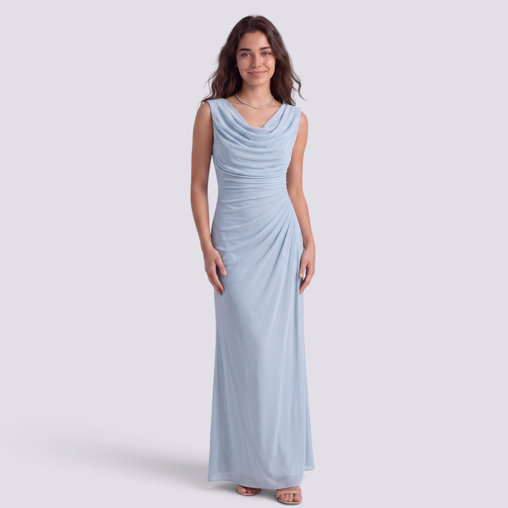 Robe de Soirée Longue Plissé Femme Col Drapé