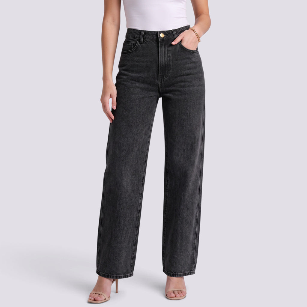 Droite Jean Droit Femme Taille Haute Coupe