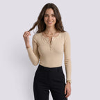 Cintré Haut Femme Boutonné Col V Manches Longues