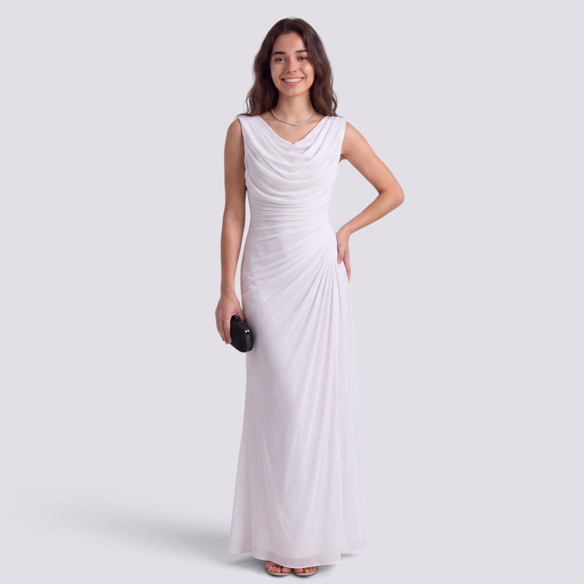 Robe de Soirée Longue Plissé Femme Col Drapé