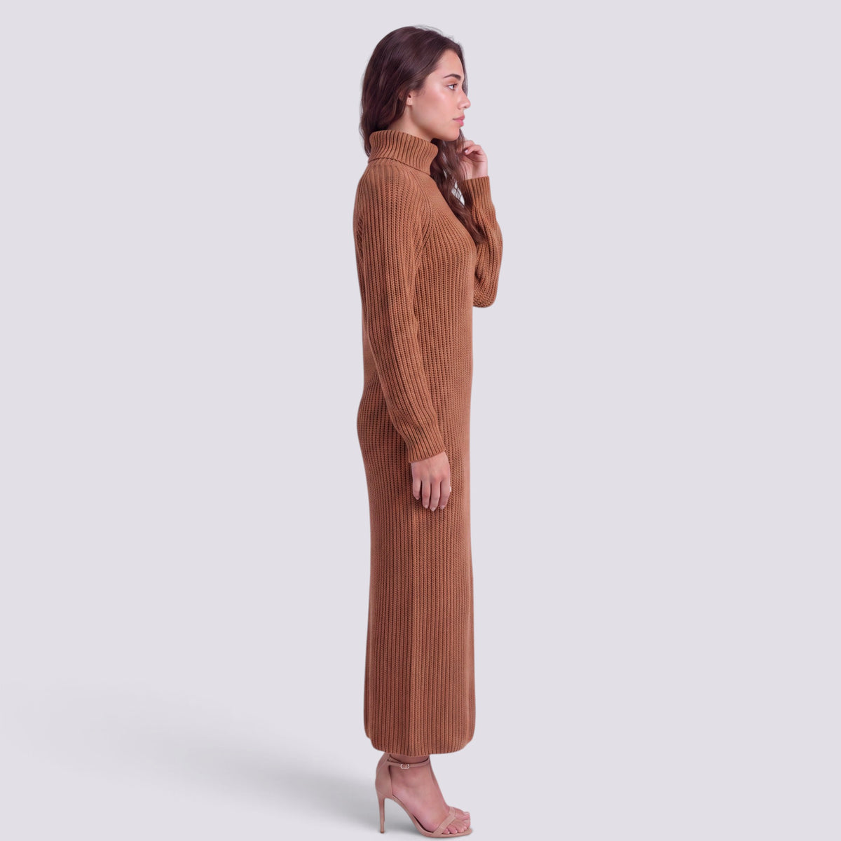 Robe Pull Femme Col Roulé Longue