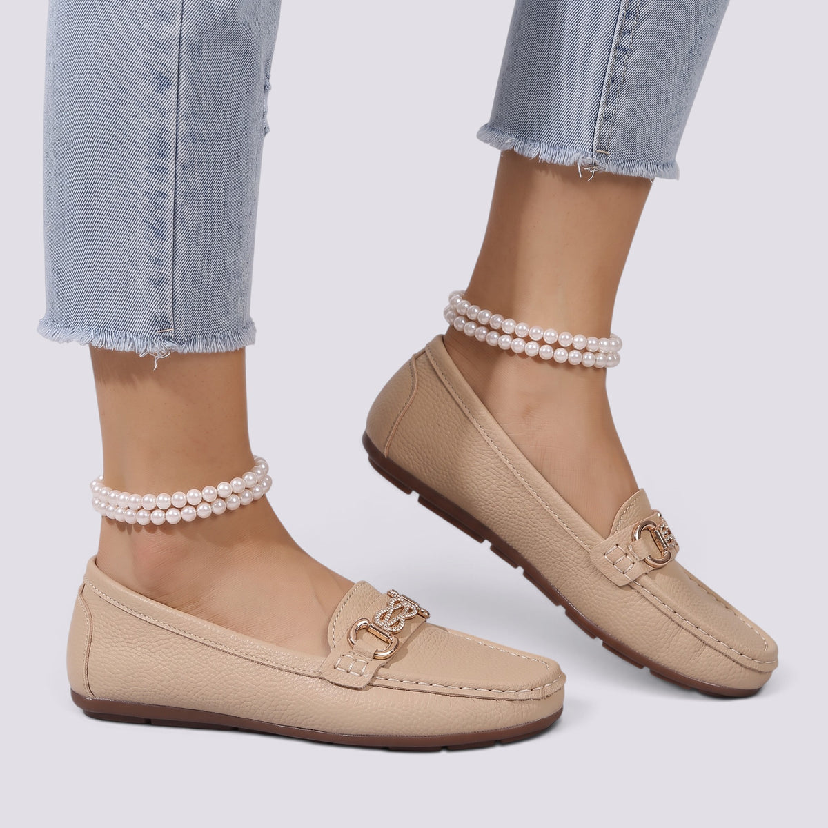 Mocassin Femme à Chaîne Bout Rond
