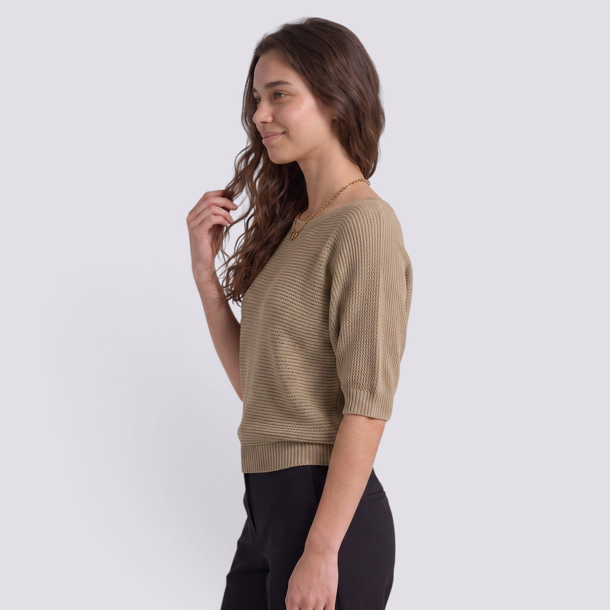 Pull Femme Chic Manches Trois-Quarts Col Rond Ample