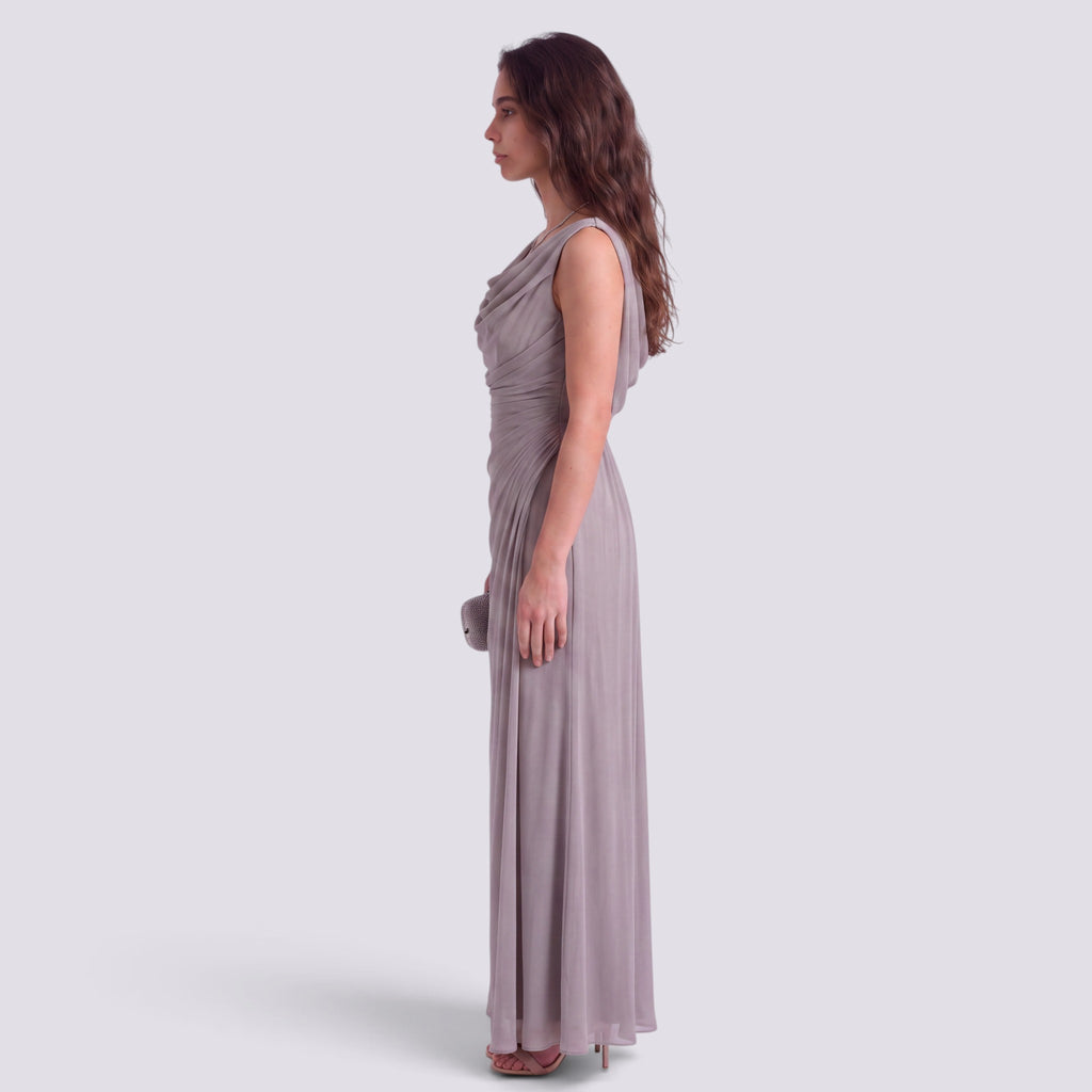 Robe de Soirée Longue Plissé Femme Col Drapé