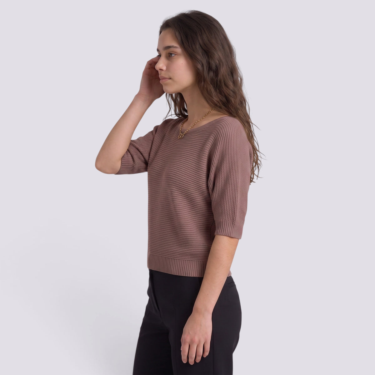 Pull Femme Chic Manches Trois-Quarts Col Rond Ample