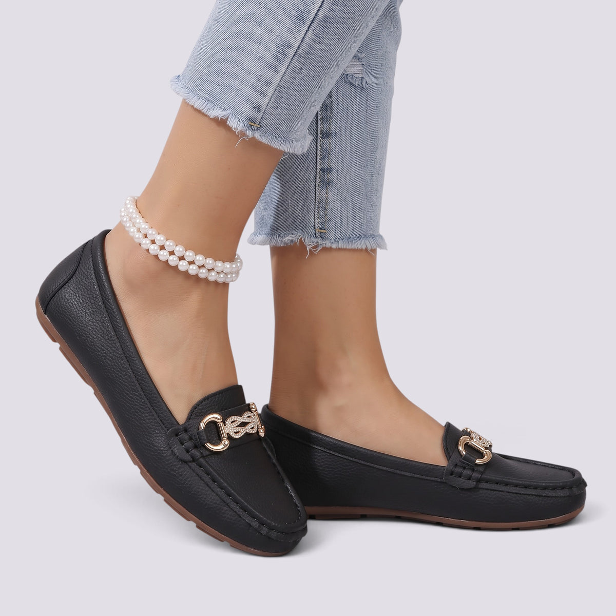 Mocassin Femme à Chaîne Bout Rond