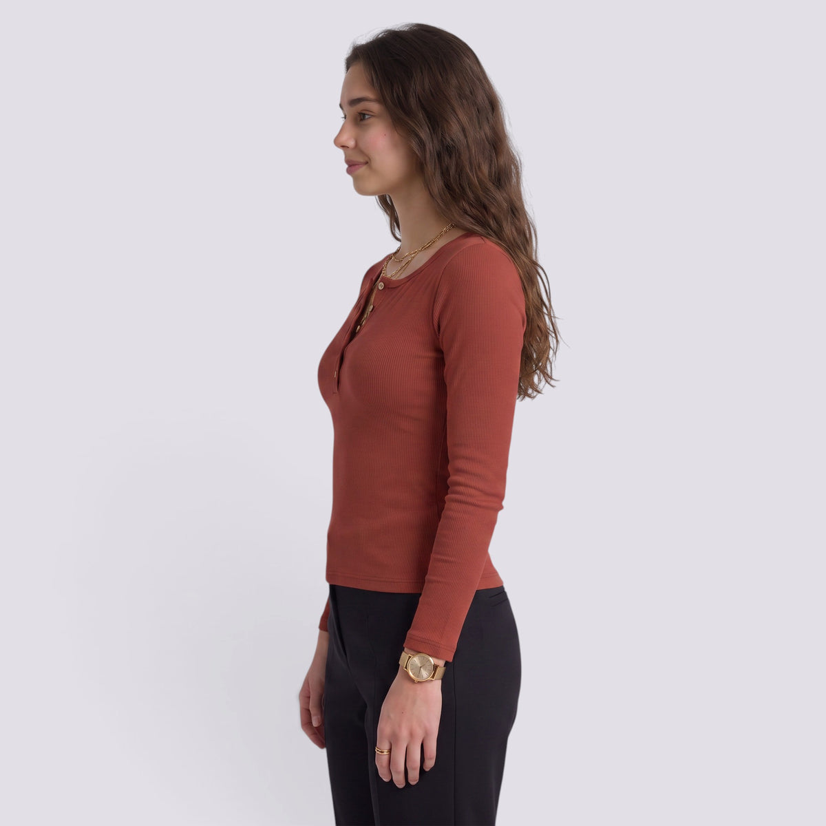 Cintré Haut Femme Boutonné Col V Manches Longues