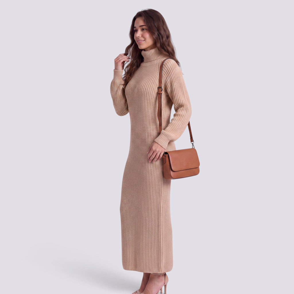 Robe Pull Femme Col Roulé Longue
