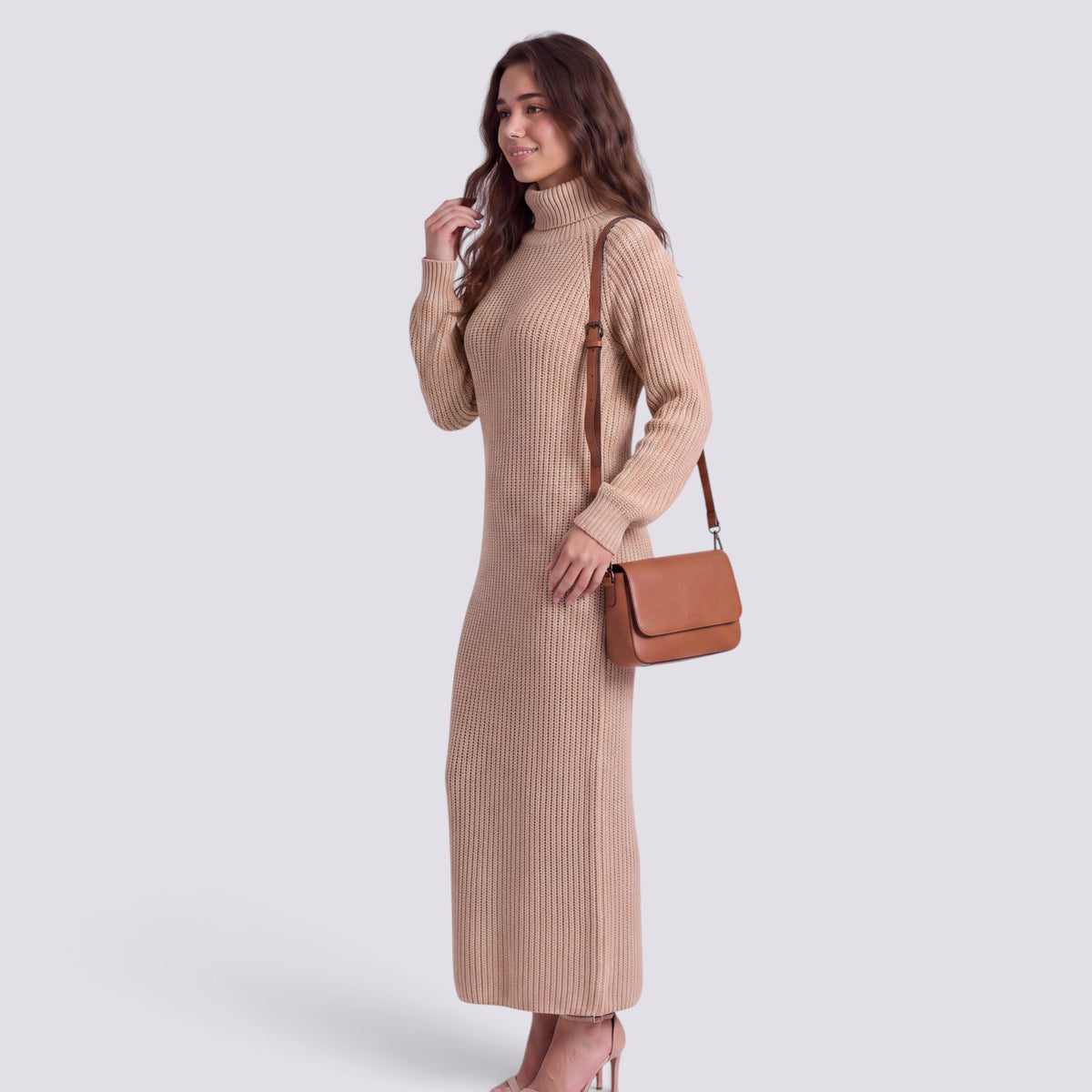 Robe Pull Femme Col Roulé Longue