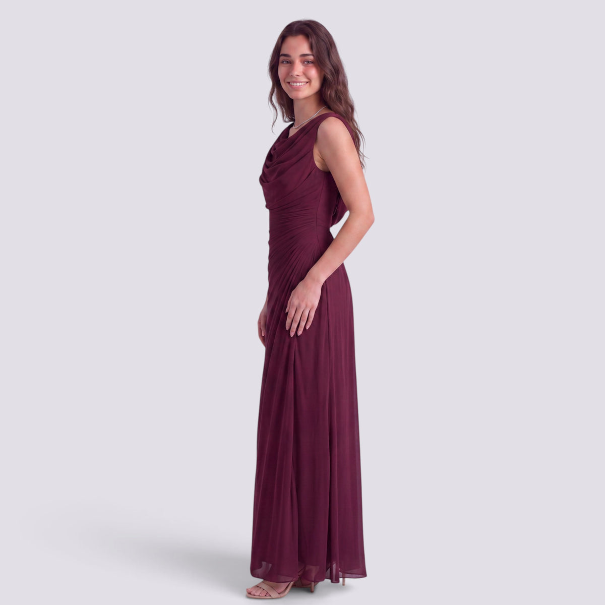 Robe de Soirée Longue Plissé Femme Col Drapé
