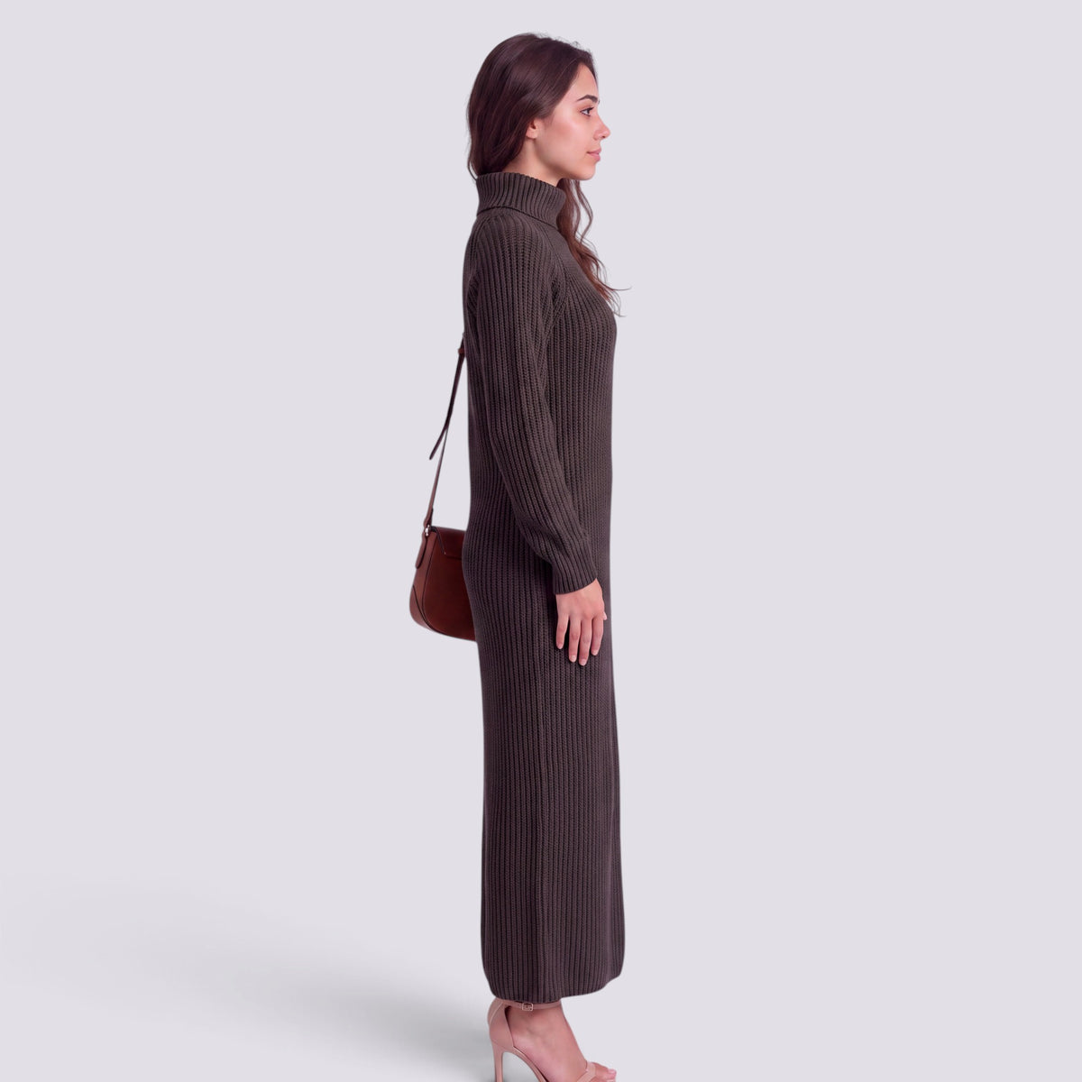 Robe Pull Femme Col Roulé Longue