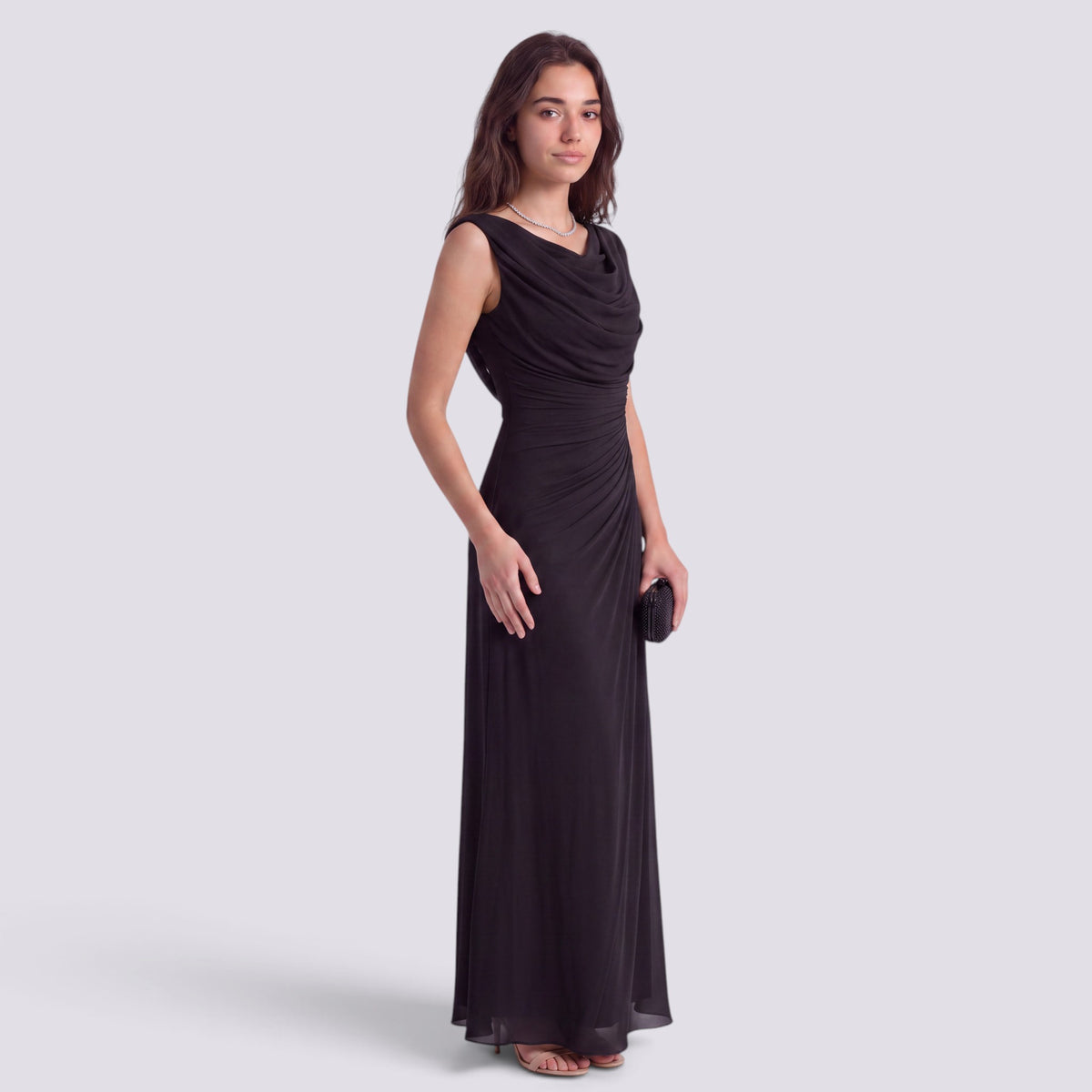 Robe de Soirée Longue Plissé Femme Col Drapé